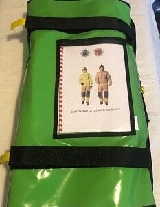 Decontamination bag Made of easy to decon, smooth surface PVC tarpaulin materials. Easy to decon zip pullers, easy grab when wearing gloves. Future proofed: honeycomb style, removable and adjustable inserts for inventory stowage. Individually designed to fit within your fire appliance stowage footprint Full length, single section inventory layout for easy access and immediate equipment identification. Front outer flap section to stow contaminated fire kit bags (see website for details)