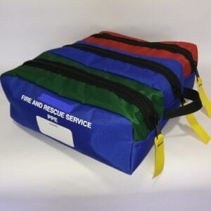 PPE bag: separate, colour coded sections for clean and contaminated kit made in anti bacterial and anti microbial material.