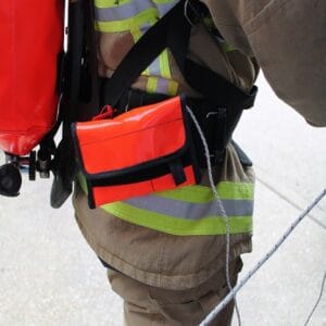 Personal line and pouch Iincludes: FR reinforced tarpaulin pouch, any colour. FR cord Mamba Karabiner Pocket for 4.75m and 1.25m lines Pocket for hook on running end of line